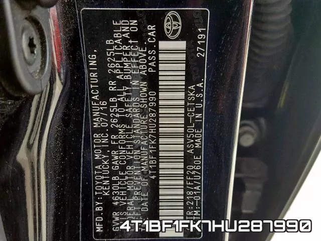 4T1BF1FK7HU287990 фото 2