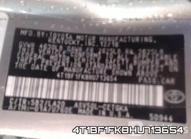 4T1BF1FK8HU713654 фото 9
