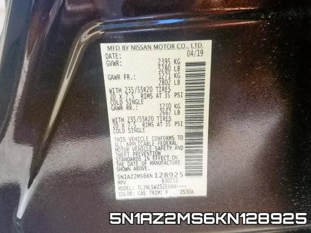 5N1AZ2MS6KN128925 фото 2