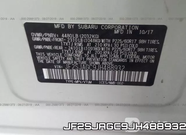 JF2SJAGC9JH488932 фото 10