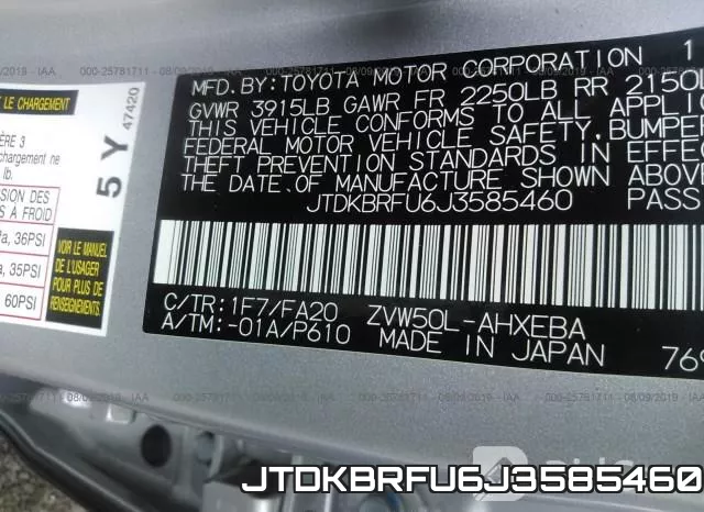 JTDKBRFU6J3585460 фото 10