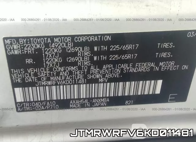 JTMRWRFV6KD011481 фото 10