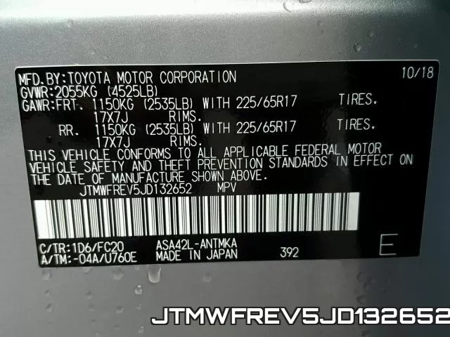 JTMWFREV5JD132652 фото 2
