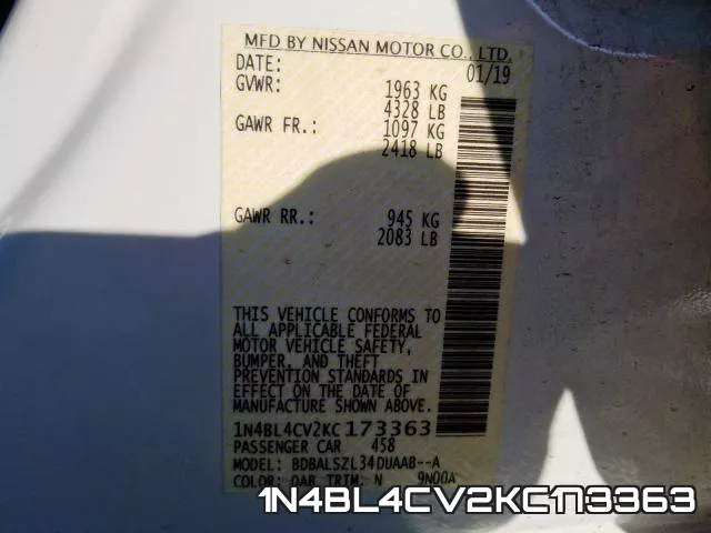 1N4BL4CV2KC173363 фото 2