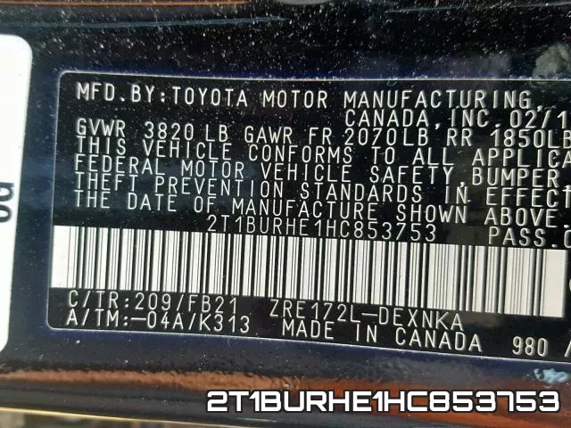 2T1BURHE1HC853753 фото 2