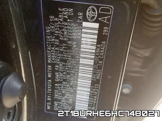 2T1BURHE6HC748027 фото 2