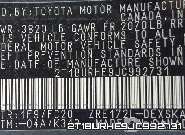2T1BURHE9JC992731 фото 10