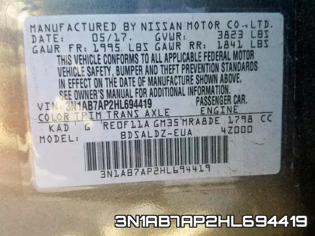 3N1AB7AP2HL694419 фото 2