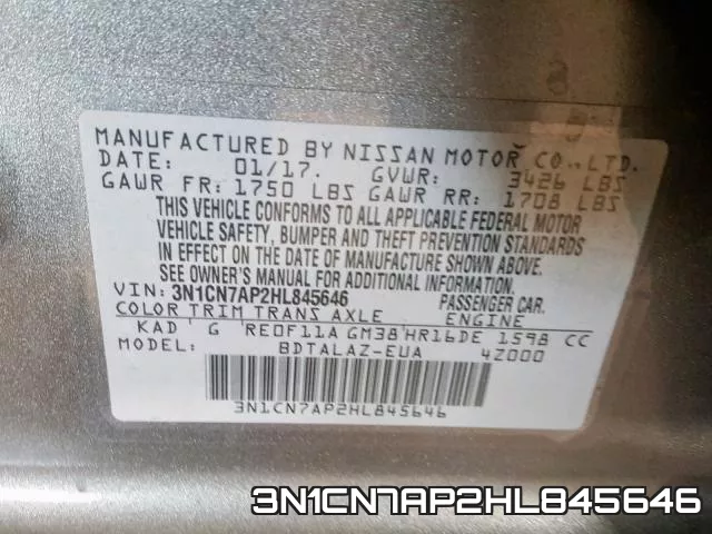 3N1CN7AP2HL845646 фото 2