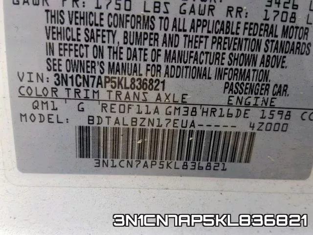 3N1CN7AP5KL836821 фото 2