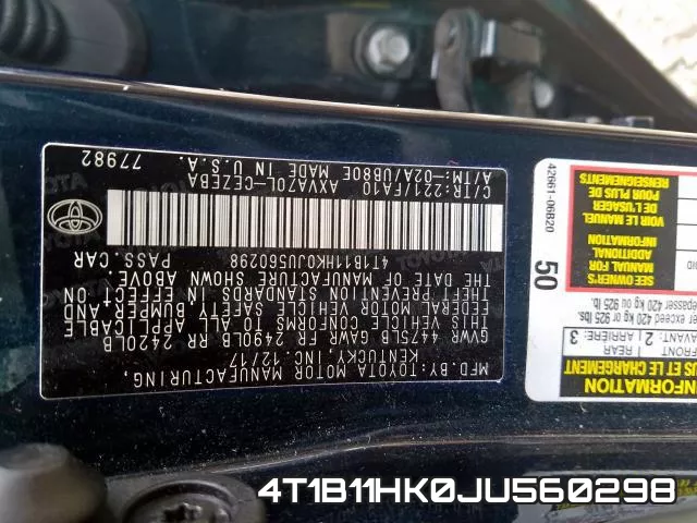4T1B11HK0JU560298 фото 2