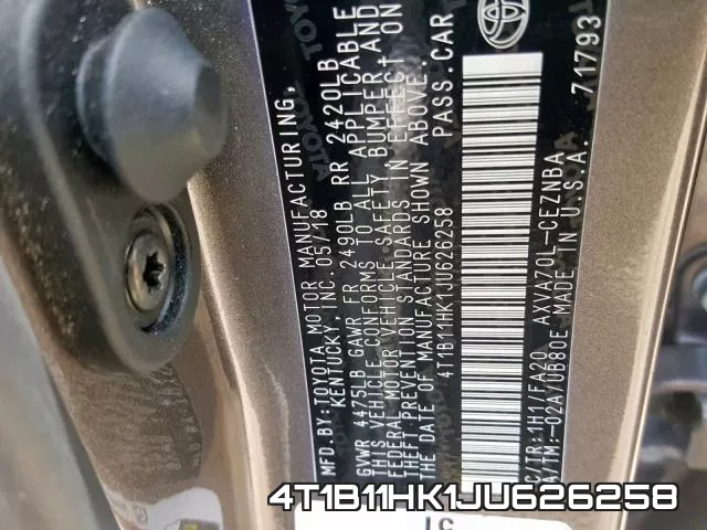 4T1B11HK1JU626258 фото 2