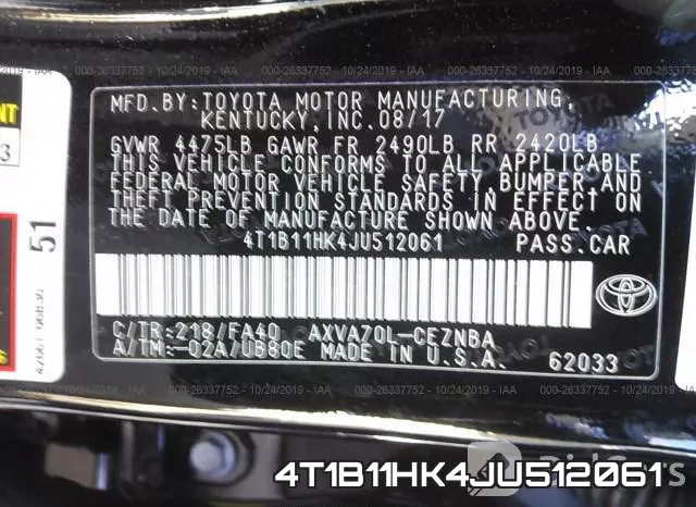 4T1B11HK4JU512061 фото 10