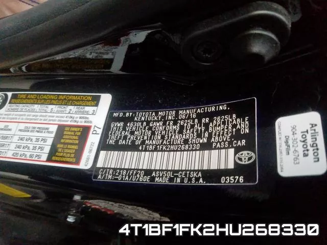 4T1BF1FK2HU268330 фото 2