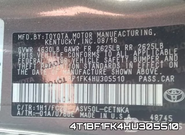 4T1BF1FK4HU305510 фото 10