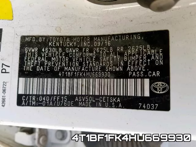 4T1BF1FK4HU669930 фото 2