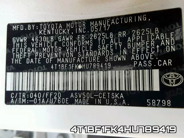 4T1BF1FK4HU789419 фото 2