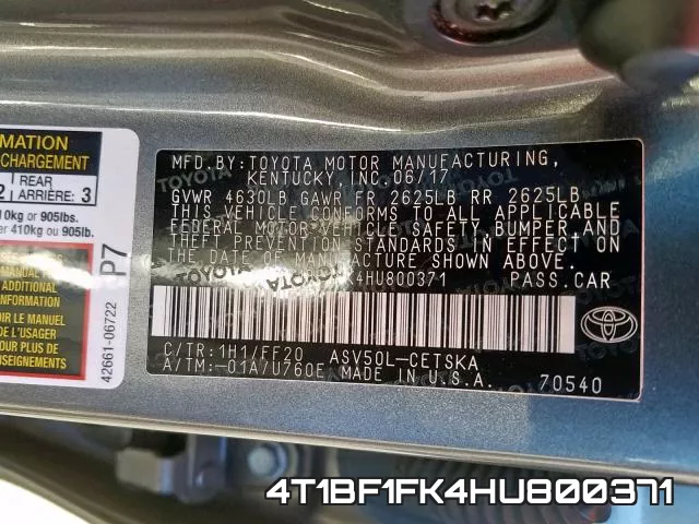 4T1BF1FK4HU800371 фото 2