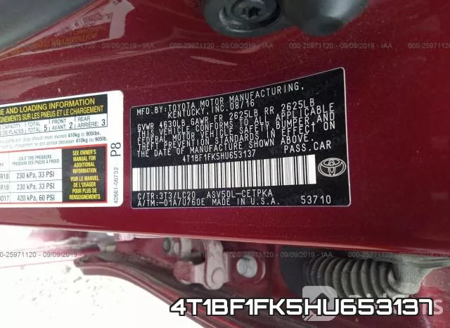 4T1BF1FK5HU653137 фото 9