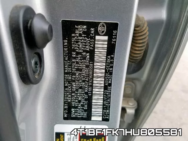 4T1BF1FK7HU805581 фото 2