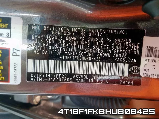 4T1BF1FK8HU808425 фото 2