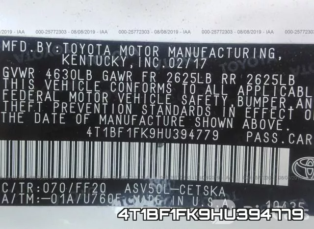 4T1BF1FK9HU394779 фото 8