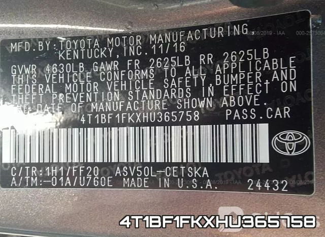 4T1BF1FKXHU365758 фото 9