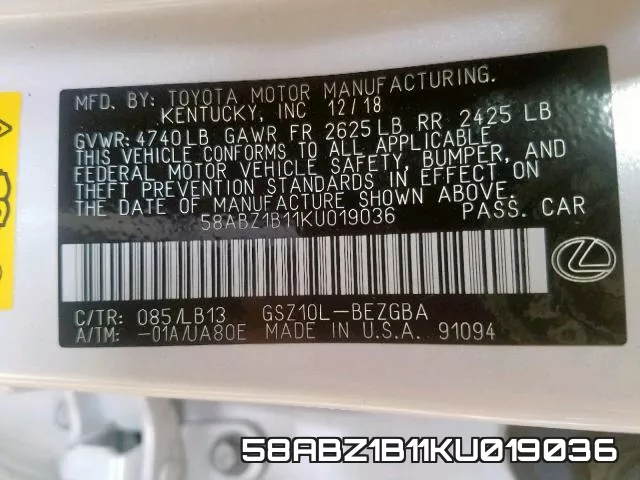 58ABZ1B11KU019036 фото 2