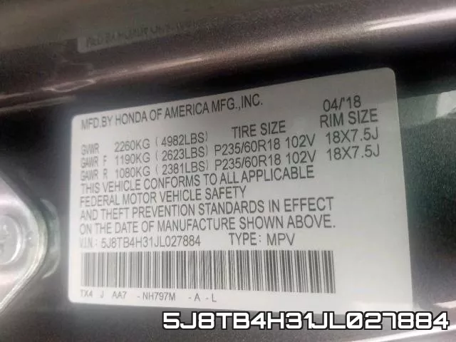 5J8TB4H31JL027884 фото 2