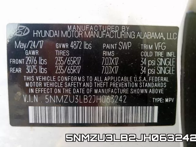 5NMZU3LB2JH063242 фото 2