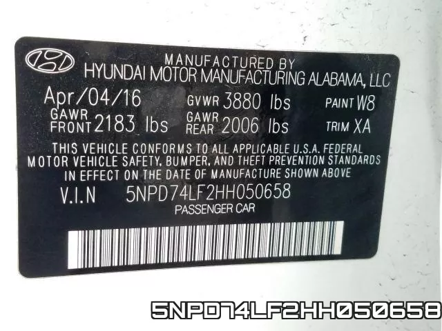 5NPD74LF2HH050658 фото 2