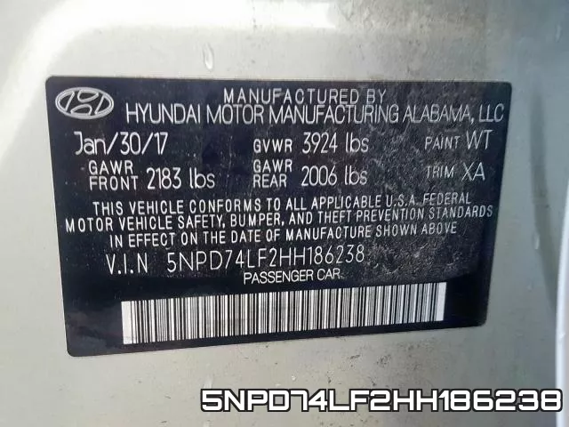 5NPD74LF2HH186238 фото 2