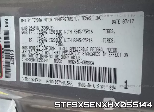 5TFSX5ENXHX055144 фото 9