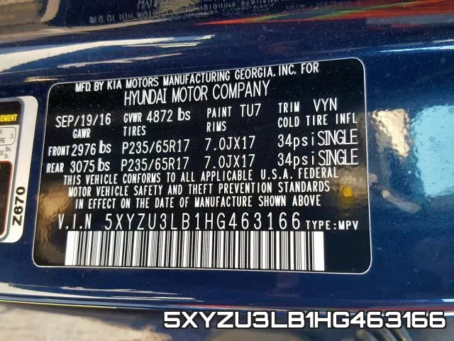 5XYZU3LB1HG463166 фото 2