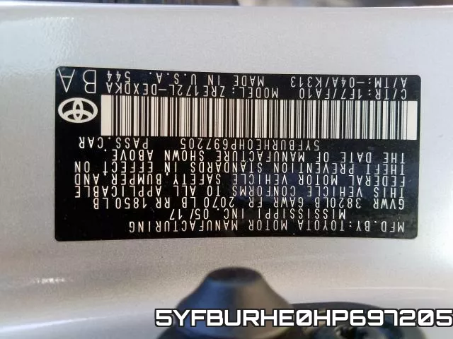 5YFBURHE0HP697205 фото 2