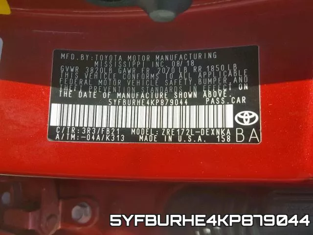 5YFBURHE4KP879044 фото 2