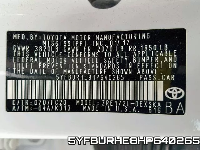 5YFBURHE8HP640265 фото 2