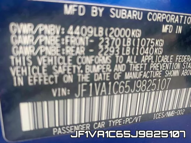 JF1VA1C65J9825107 фото 2