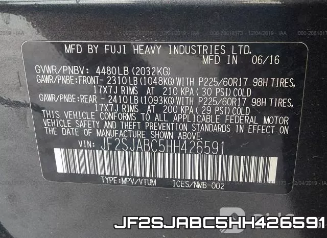 JF2SJABC5HH426591 фото 10