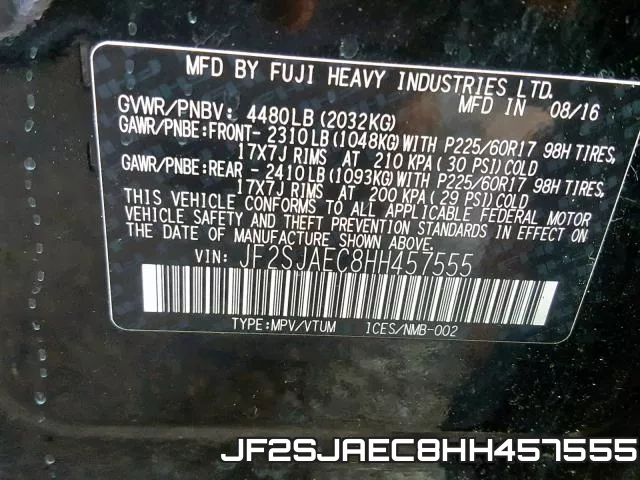 JF2SJAEC8HH457555 фото 2