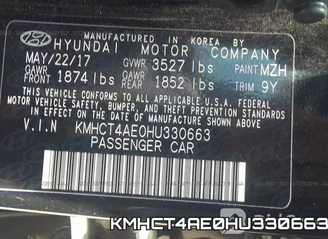 KMHCT4AE0HU330663 фото 9