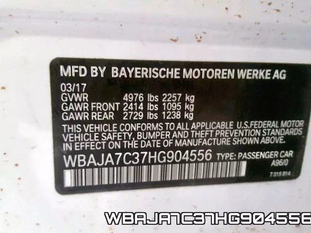 WBAJA7C37HG904556 фото 2