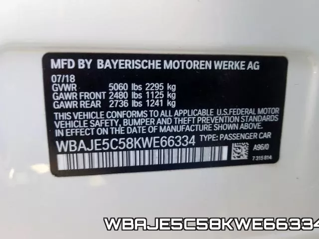 WBAJE5C58KWE66334 фото 2
