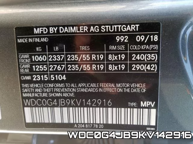 WDC0G4JB9KV142916 фото 2