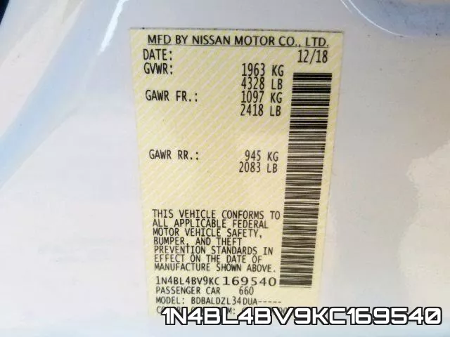 1N4BL4BV9KC169540 фото 2