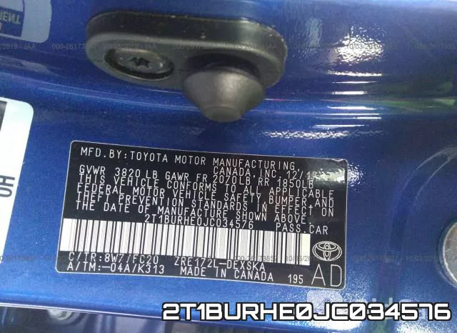 2T1BURHE0JC034576 фото 10