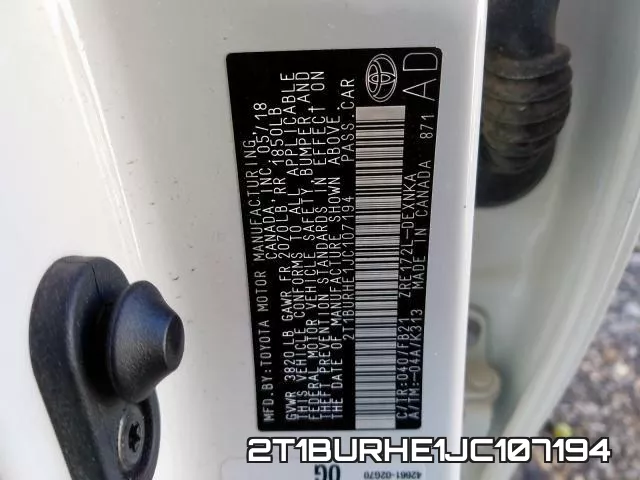 2T1BURHE1JC107194 фото 2