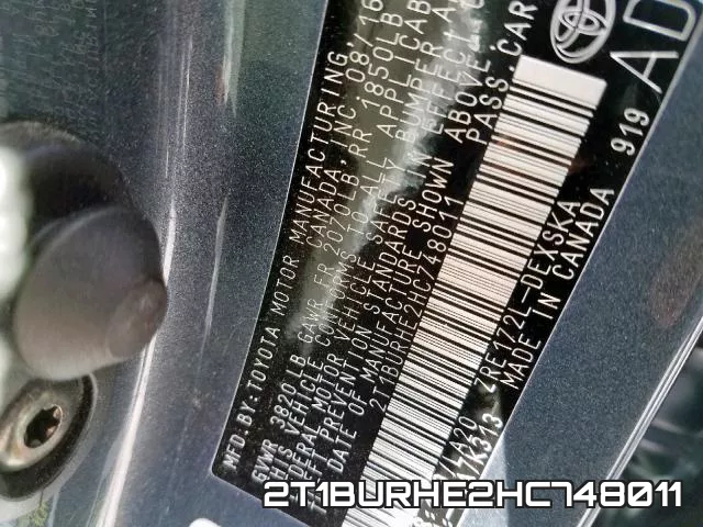 2T1BURHE2HC748011 фото 2