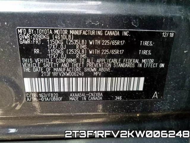 2T3F1RFV2KW006248 фото 2