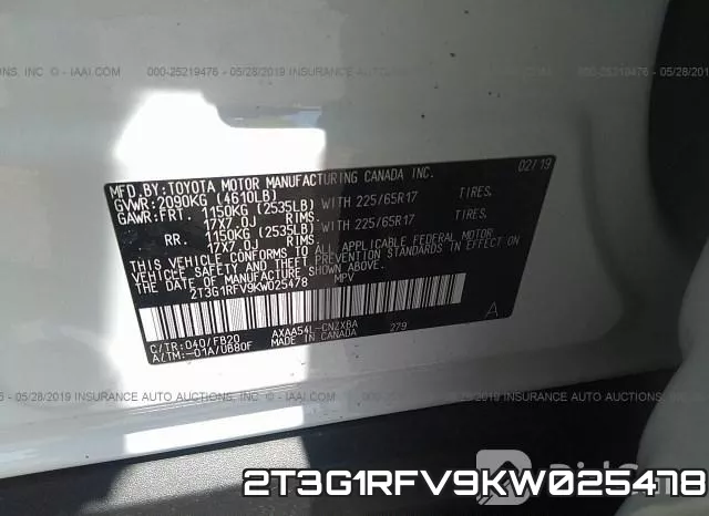 2T3G1RFV9KW025478 фото 7